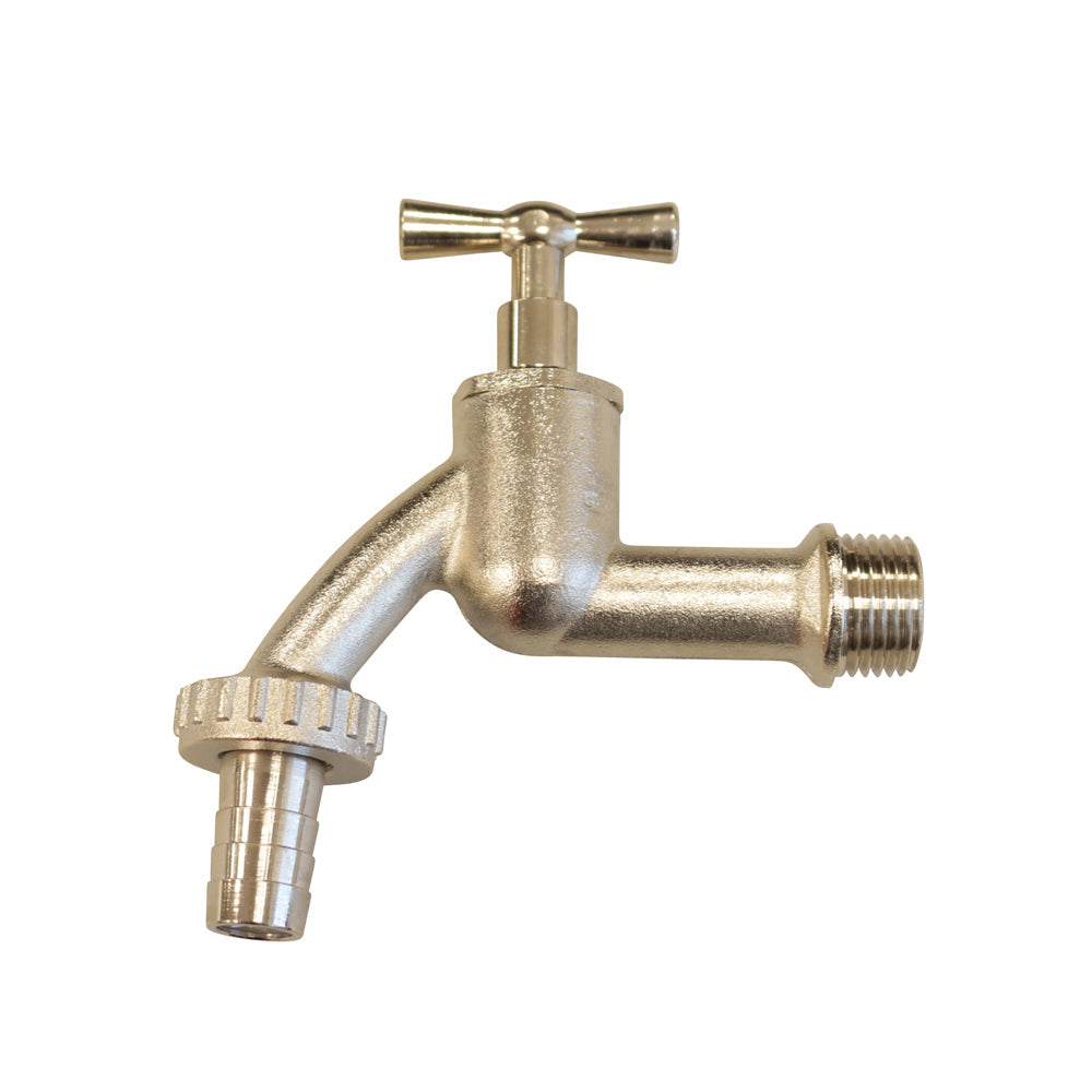 Aurexis Auslaufventil 1/2", Messing poliert, mit Click-Stecker oder vernickelt Tülle