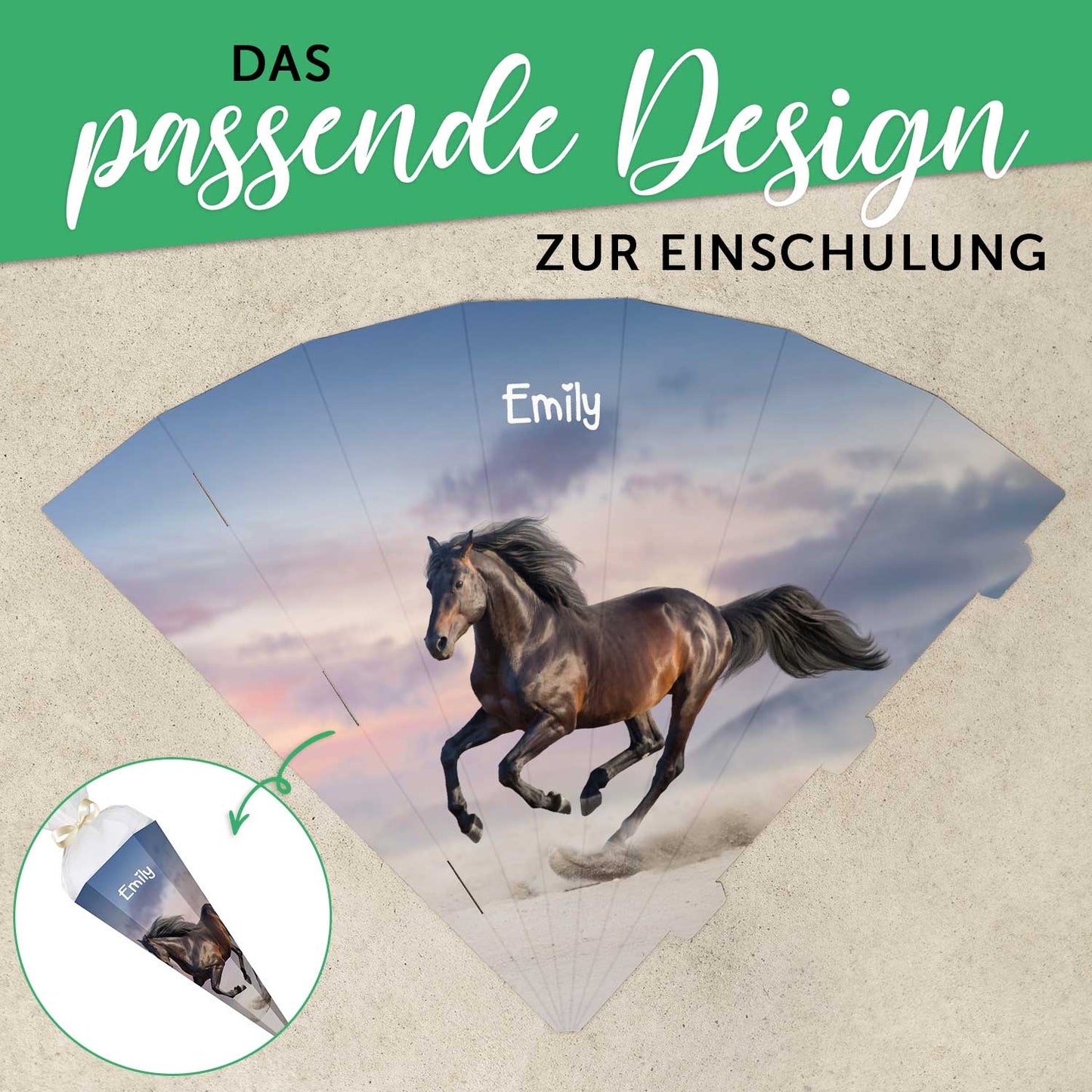 Bedruckte Schultüte mit Namen - Pferd