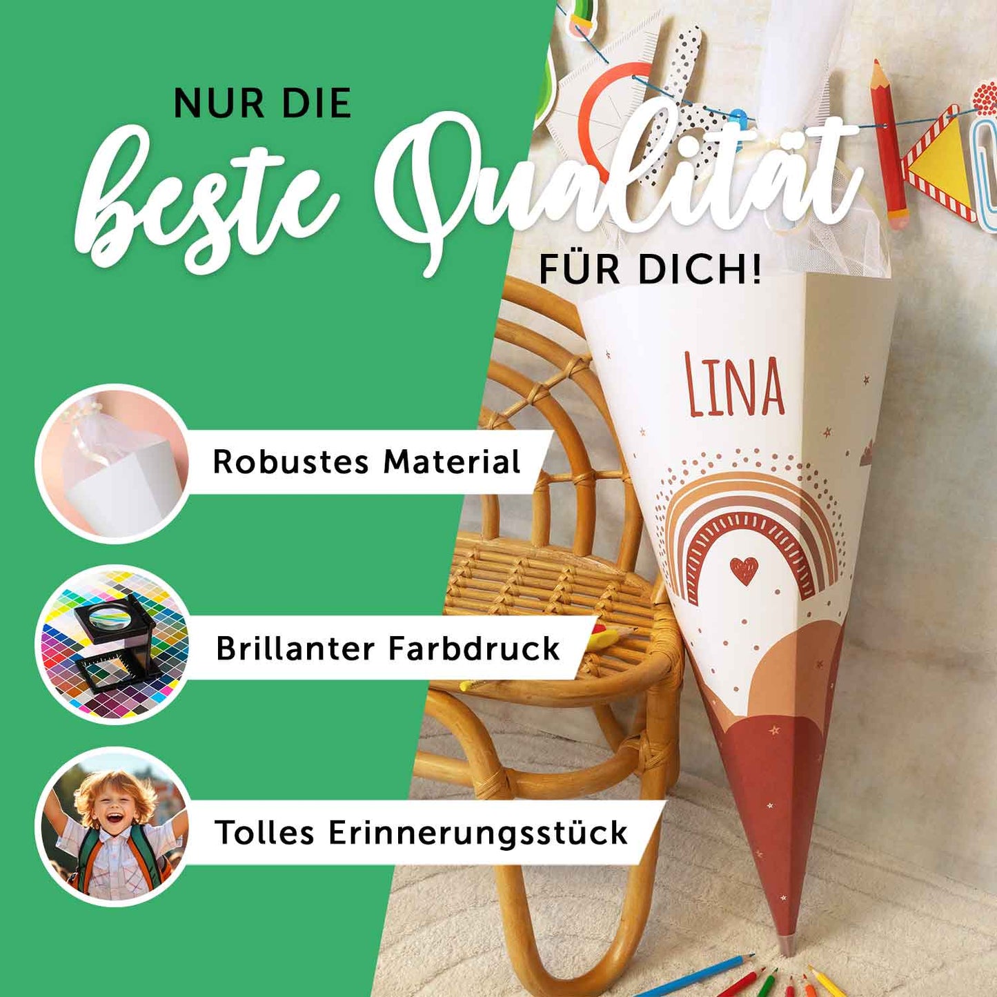 Bedruckte Schultüte mit Namen - Pferd