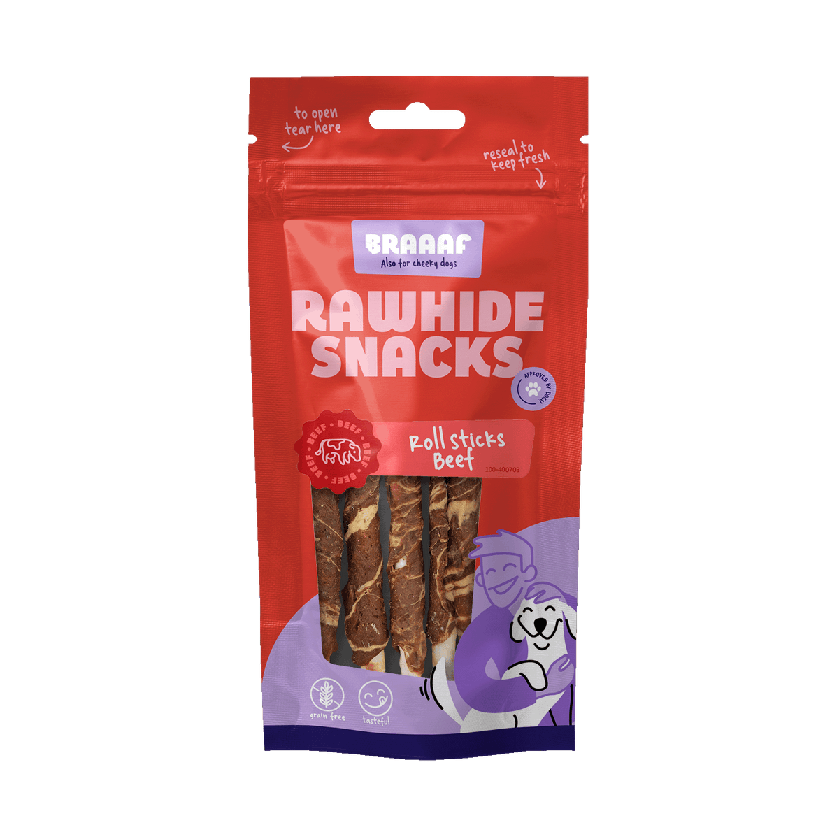 Braaaf Rohhaut-Rollen Sticks Rind & Fisch - 8 Stk./Packung