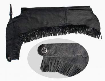 "EE Tack" Chaps mit Fransen - Premium Soft Glattleder - Schwarz - Reissverschluss - Gr. XS bis XL