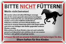 Blechschild Hinweis 18x12cm Bitte nicht füttern Pferde
