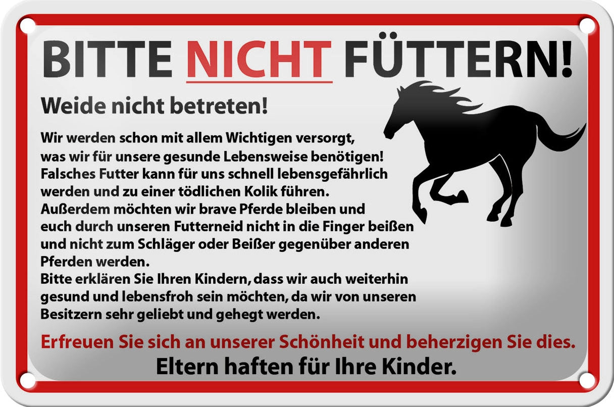 Blechschild Hinweis 18x12cm Bitte nicht füttern Pferde
