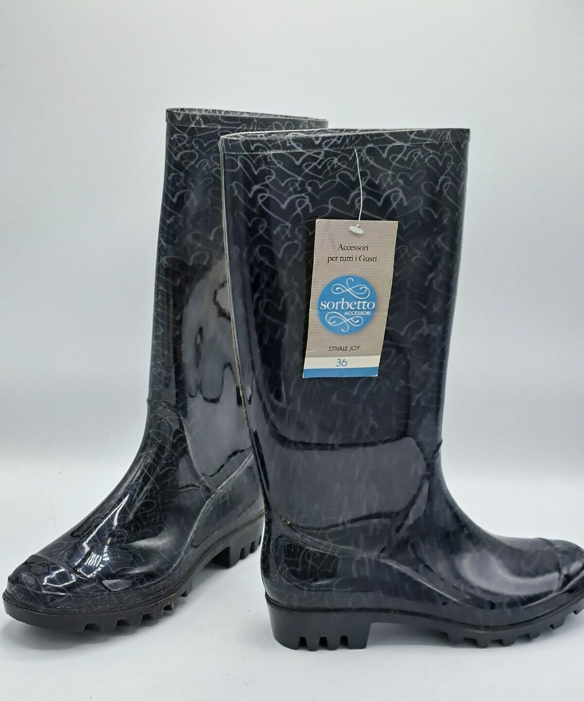 Sorbetto Accessori Stiefel Gummistiefel Joy Schwarz mit Herzen Gr. 36
