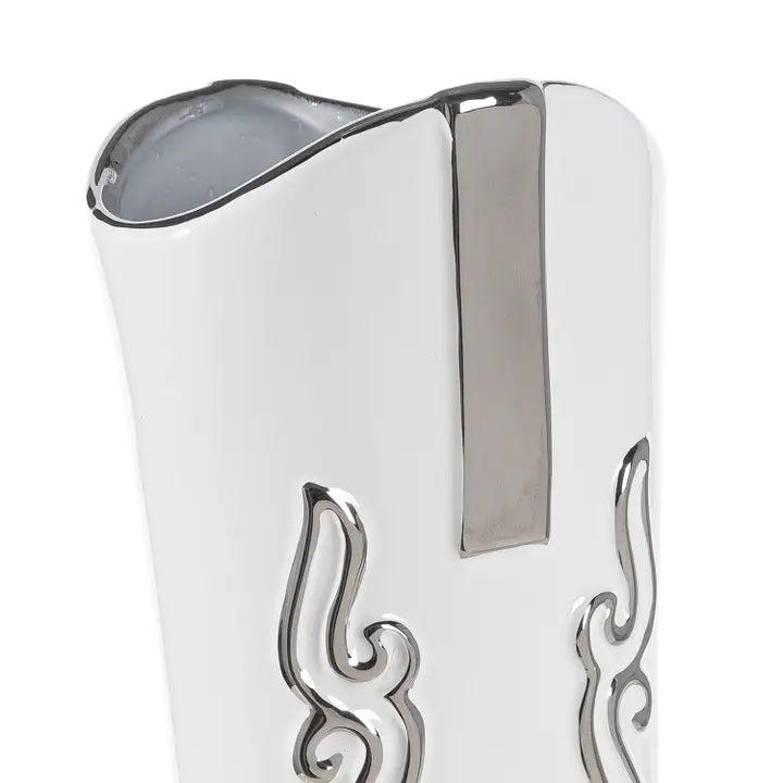 Vase Stiefel Cowboystiefel weiß H. 29,5 cm - Gilde Handwerk