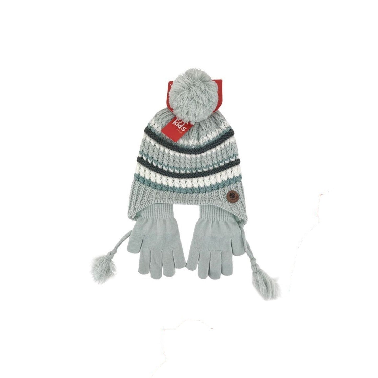 Kinder Winter Mütze mit Handschuhen » Gestreiftes Set » Kindermütze mit Streifen und Fingerhandschuhe