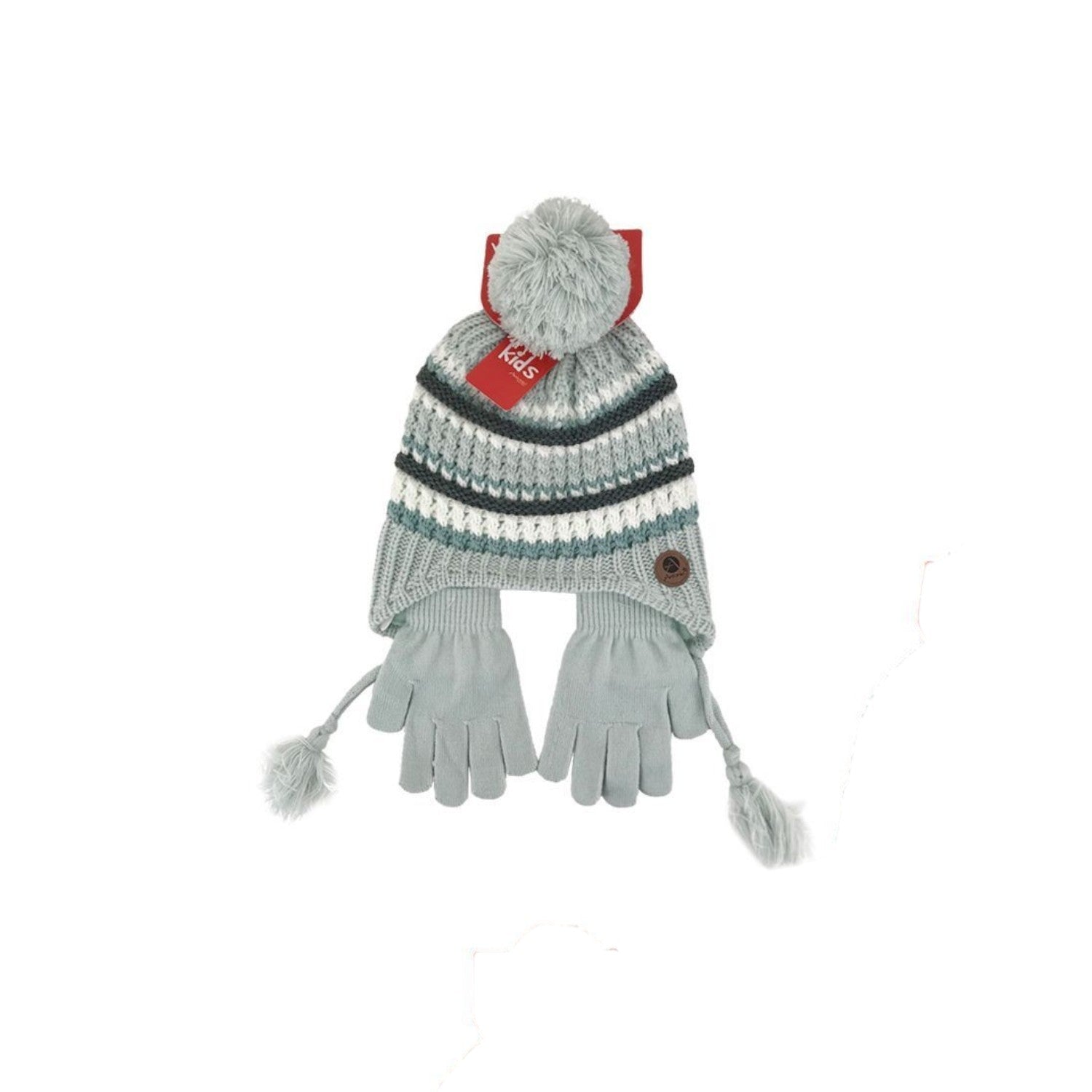 Kinder Winter Mütze mit Handschuhen » Gestreiftes Set » Kindermütze mit Streifen und Fingerhandschuhe