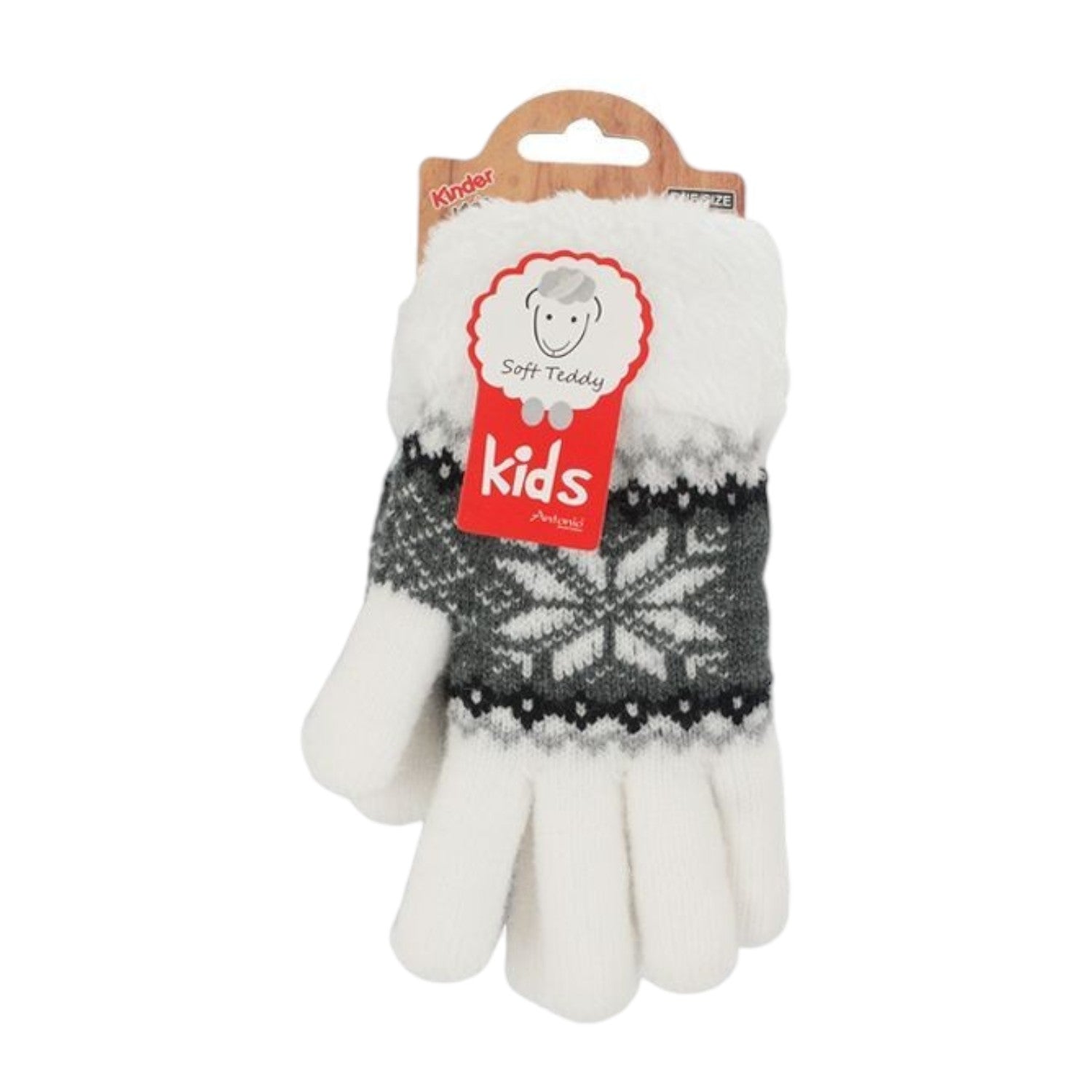 Vevotex - Kinderhandschuhe mit Soft Teddy » gefütterte Kinder Handschuhe » Fingerhandschuhe Angori » Kinder Winterhandschuhe » Strickhandschuhe mit Norweger Stern