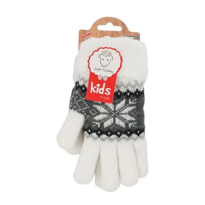 Vevotex - Kinderhandschuhe mit Soft Teddy » gefütterte Kinder Handschuhe » Fingerhandschuhe Angori » Kinder Winterhandschuhe » Strickhandschuhe mit Norweger Stern