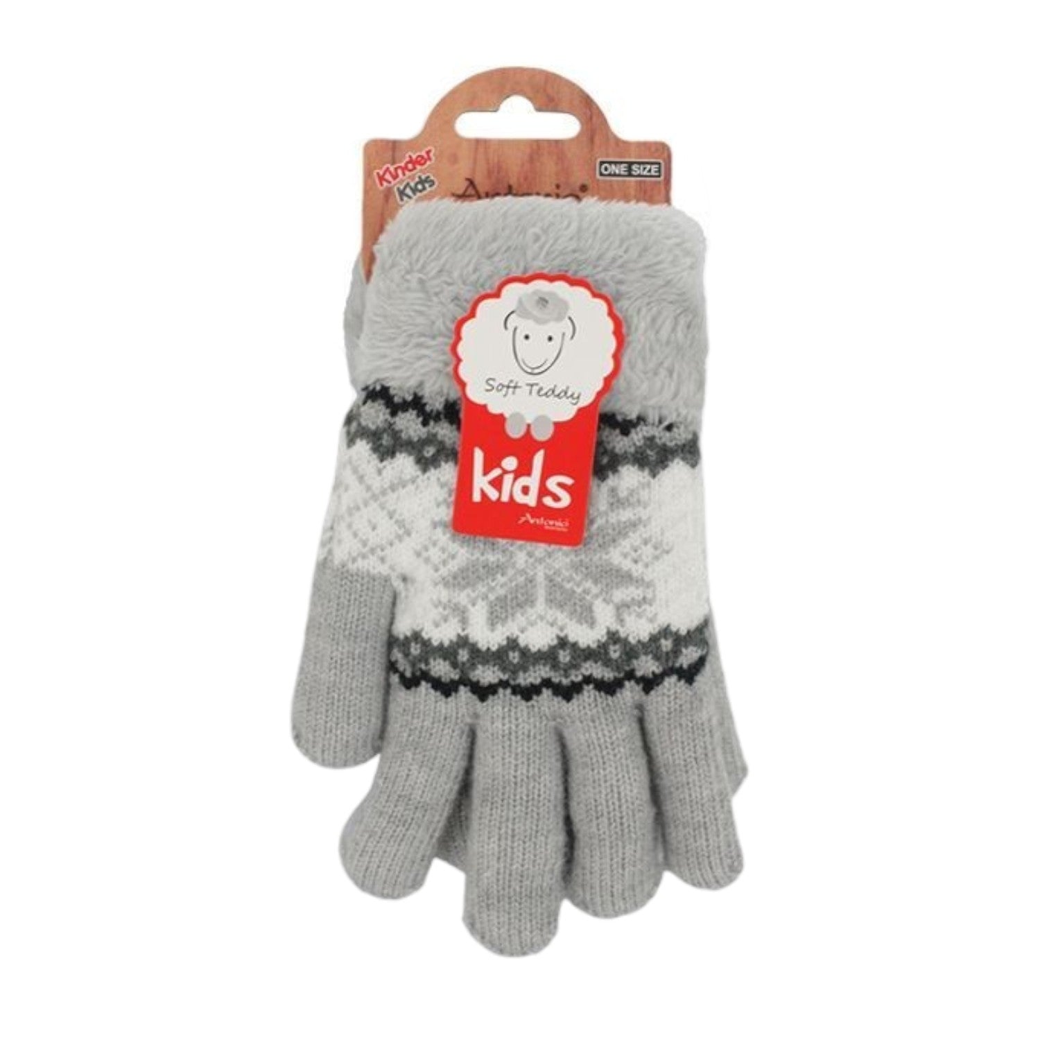 Vevotex - Kinderhandschuhe mit Soft Teddy » gefütterte Kinder Handschuhe » Fingerhandschuhe Angori » Kinder Winterhandschuhe » Strickhandschuhe mit Norweger Stern
