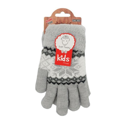 Vevotex - Kinderhandschuhe mit Soft Teddy » gefütterte Kinder Handschuhe » Fingerhandschuhe Angori » Kinder Winterhandschuhe » Strickhandschuhe mit Norweger Stern