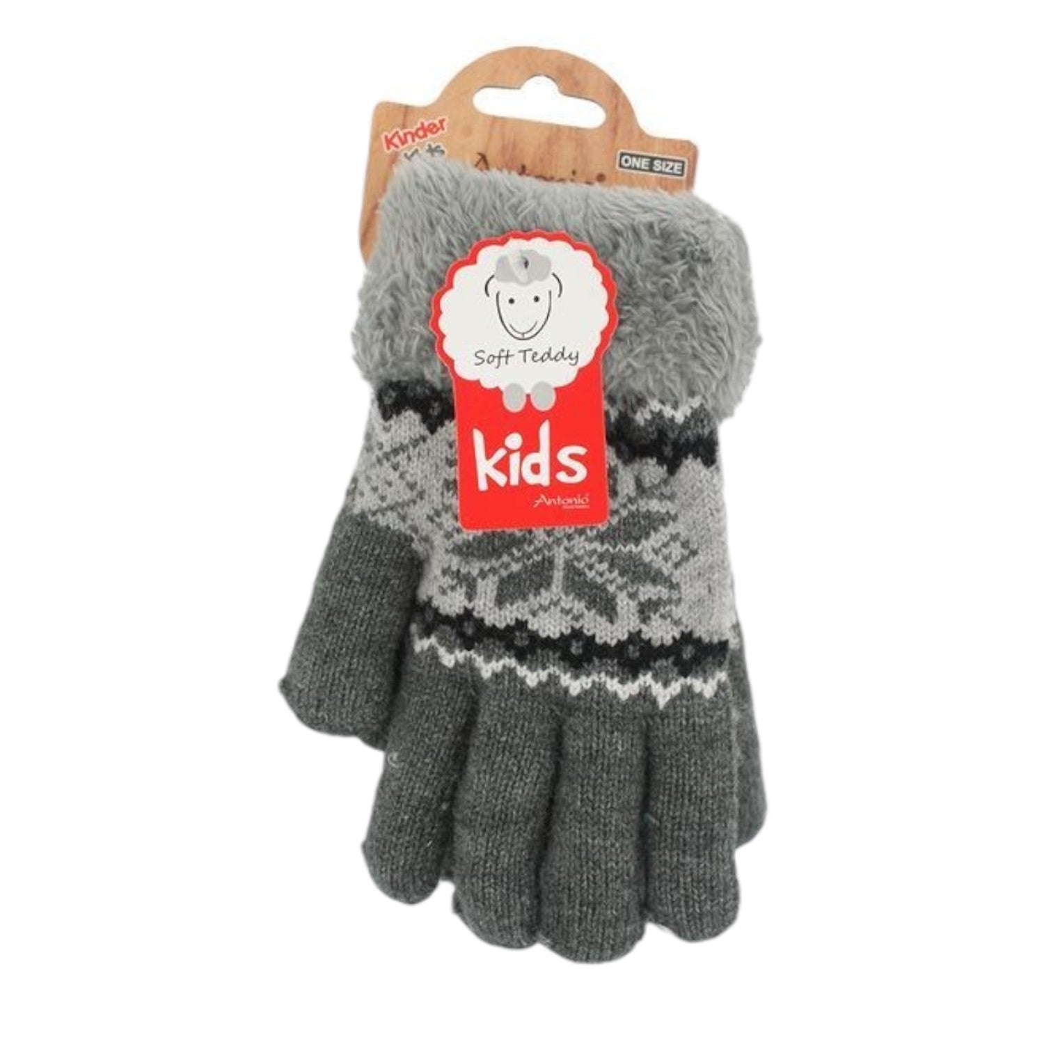 Vevotex - Kinderhandschuhe mit Soft Teddy » gefütterte Kinder Handschuhe » Fingerhandschuhe Angori » Kinder Winterhandschuhe » Strickhandschuhe mit Norweger Stern