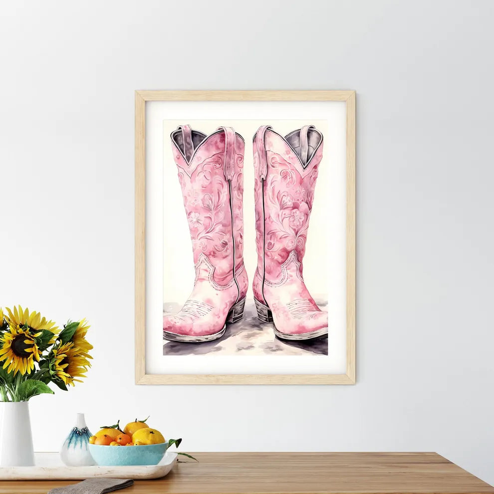 Pair Of Pink Cowboy Boots Art Print