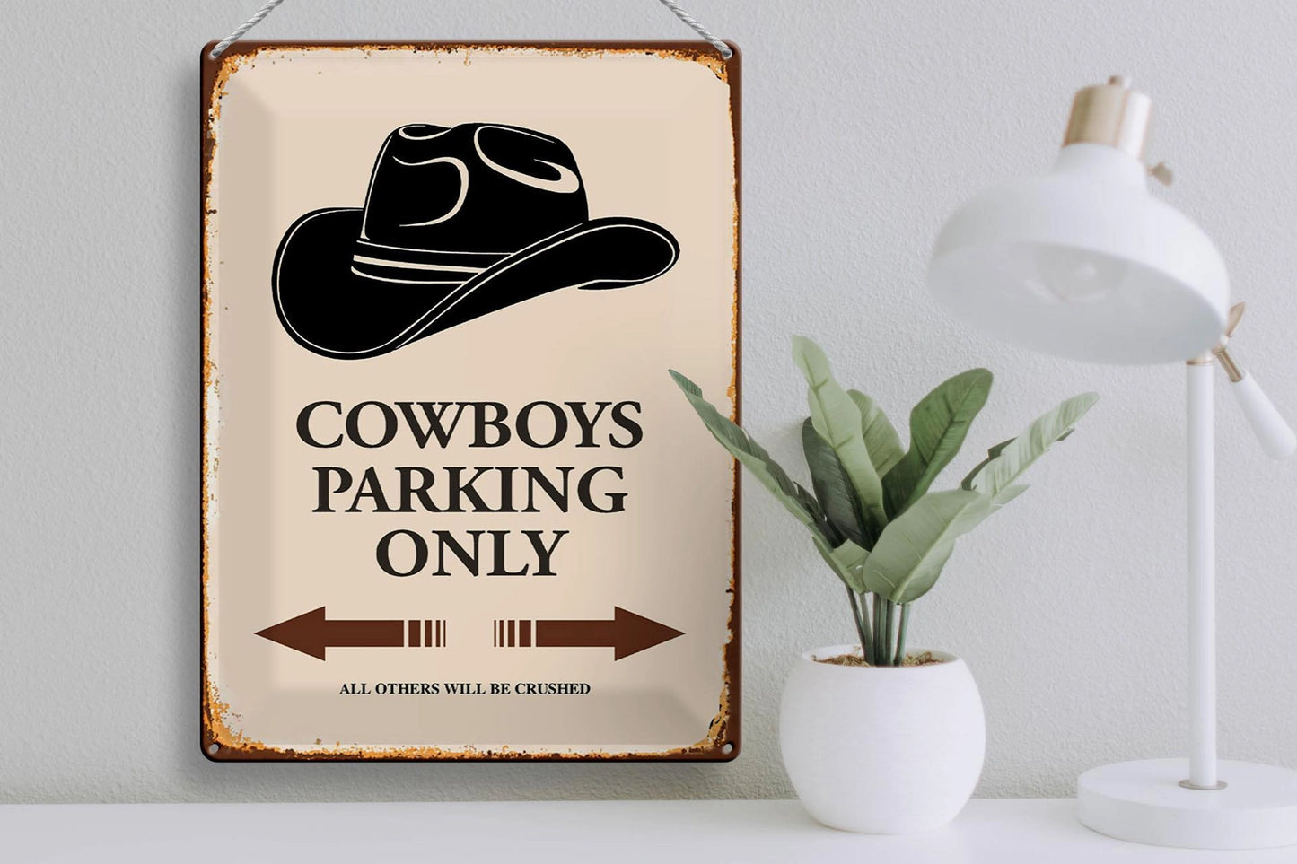 Blechschild Spruch 30x40 cm "Cowboys parking only" Metall Deko Schild