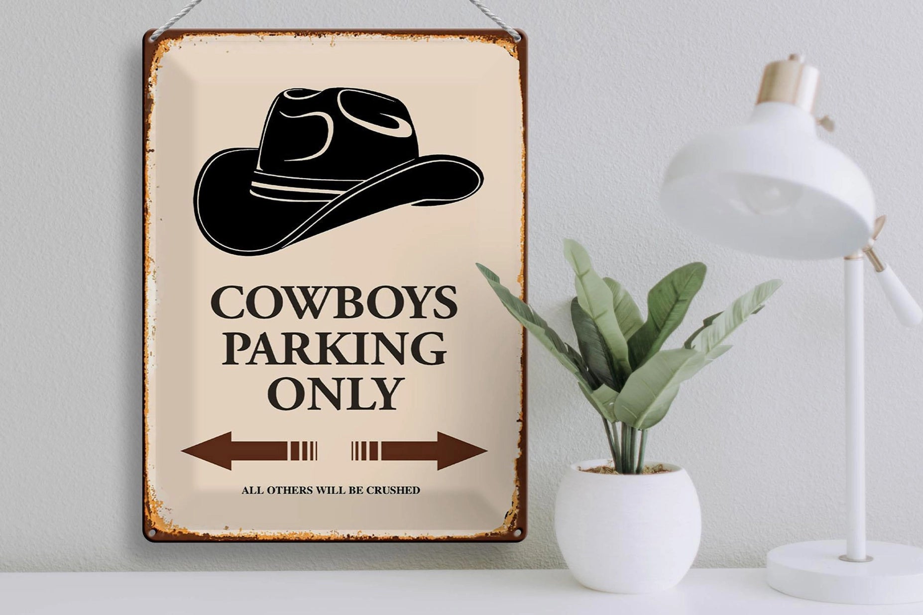 Blechschild Spruch 30x40 cm "Cowboys parking only" Metall Deko Schild