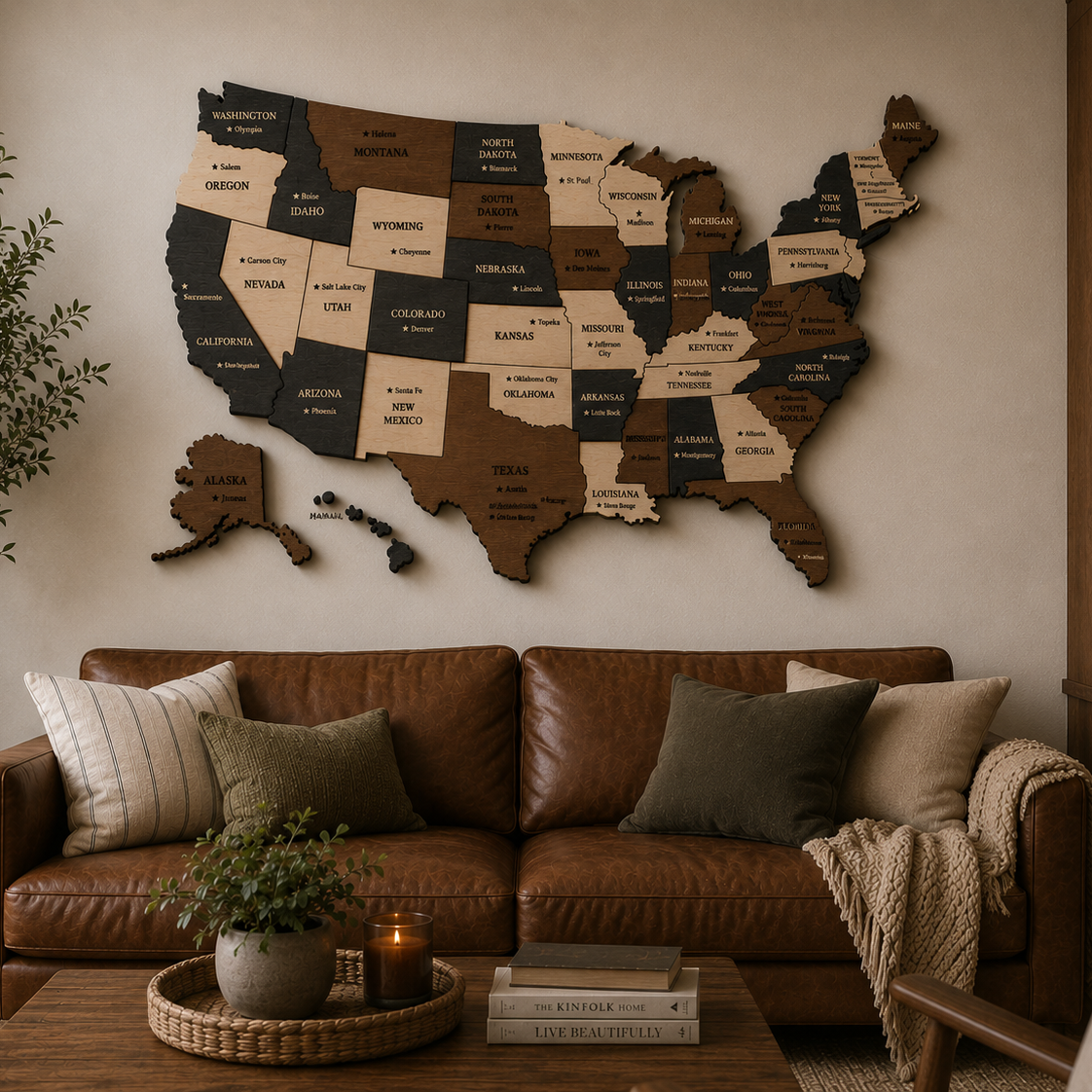 🇺🇸 USA 3D Wooden Map