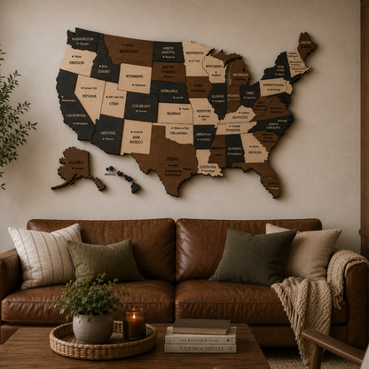 🇺🇸 USA 3D Wooden Map