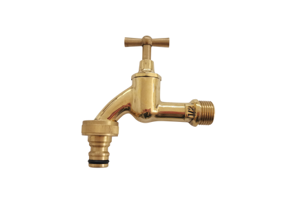 Aurexis Auslaufventil 1/2", Messing poliert, mit Click-Stecker oder vernickelt Tülle