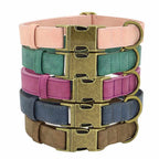 Edles Hundehalsband im Vintagelook mit Messingschnalle und kostenloser Gravur Name und Telefon