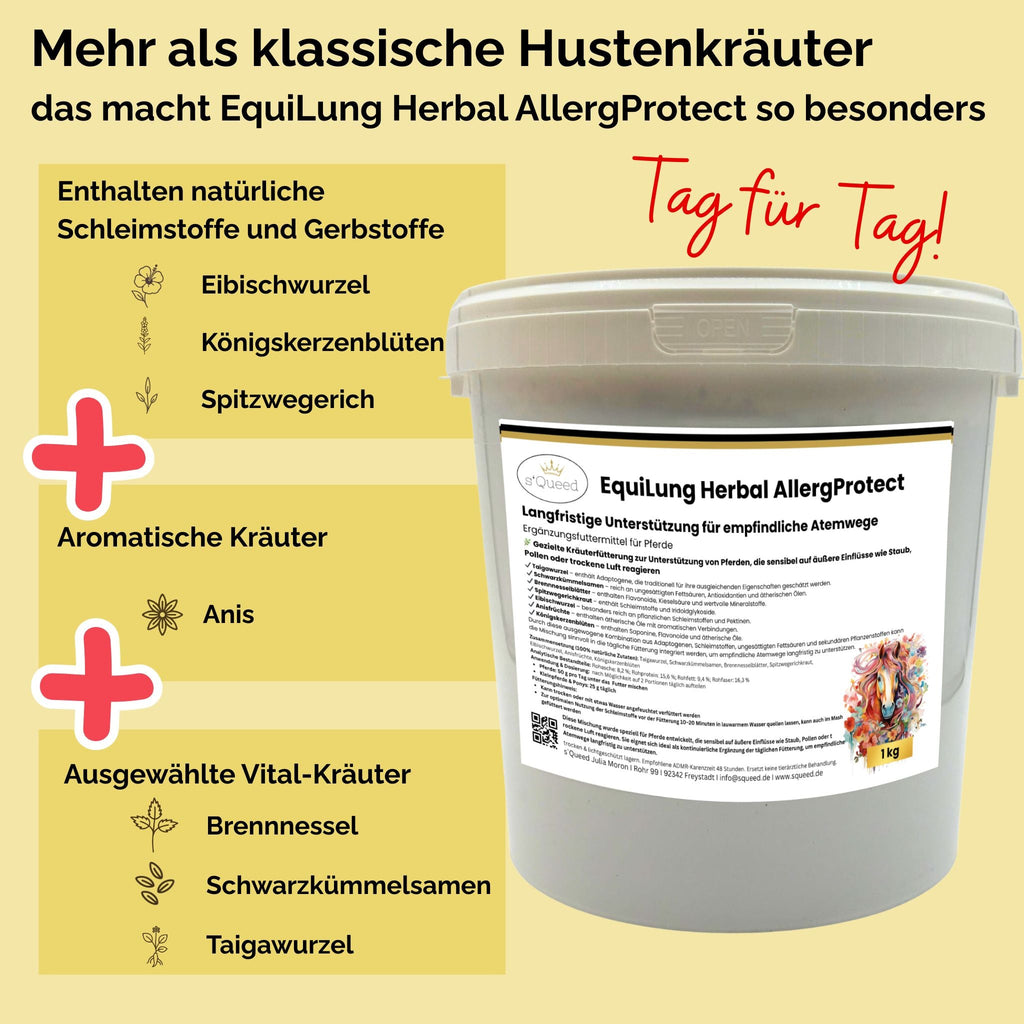 EquiLung Herbal AllergProtect – Kräutermischung für Pferde zur Langzeitfütterung bei empfindlichen Atemwegen durch Staub, Pollen & Umweltreizen