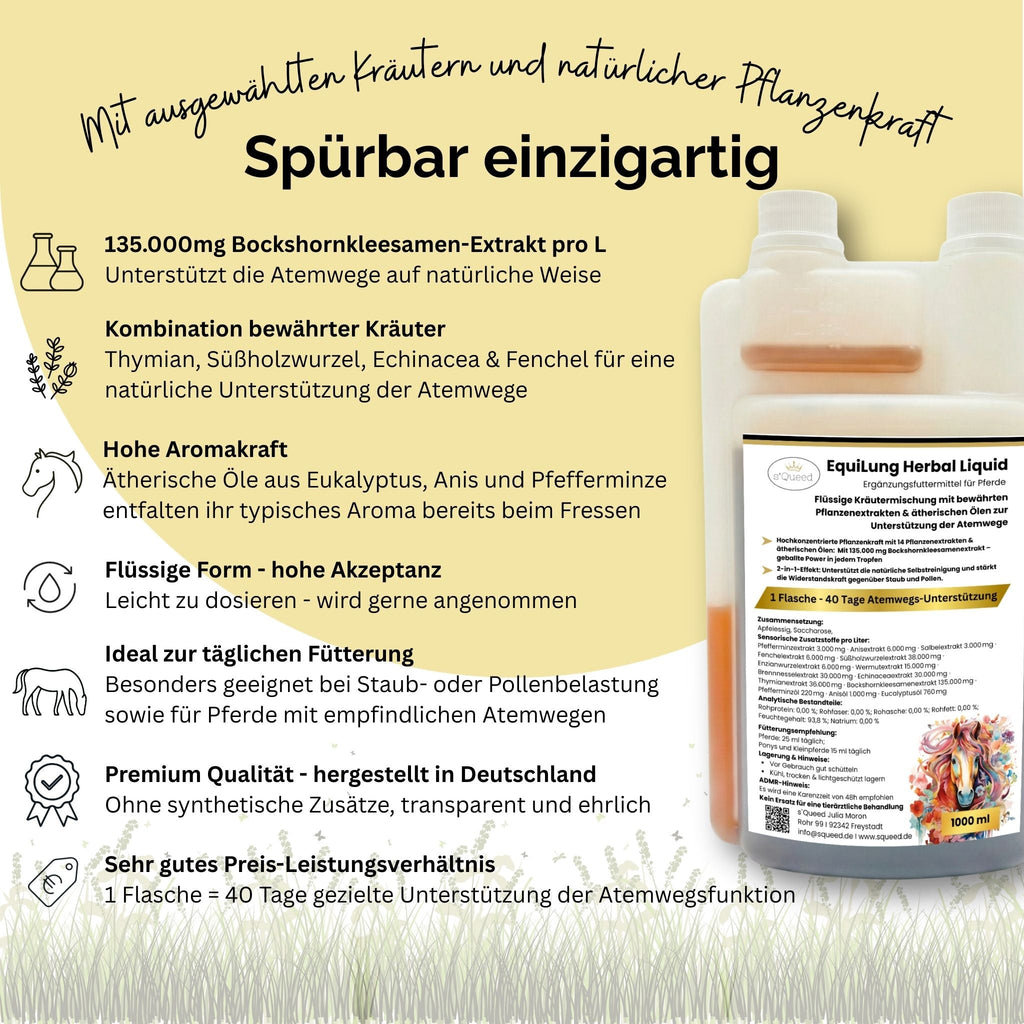EquiLung Herbal Liquid 1000ml – flüssiges Ergänzungsfuttermittel zur Unterstützung der Atemwege bei Pferden