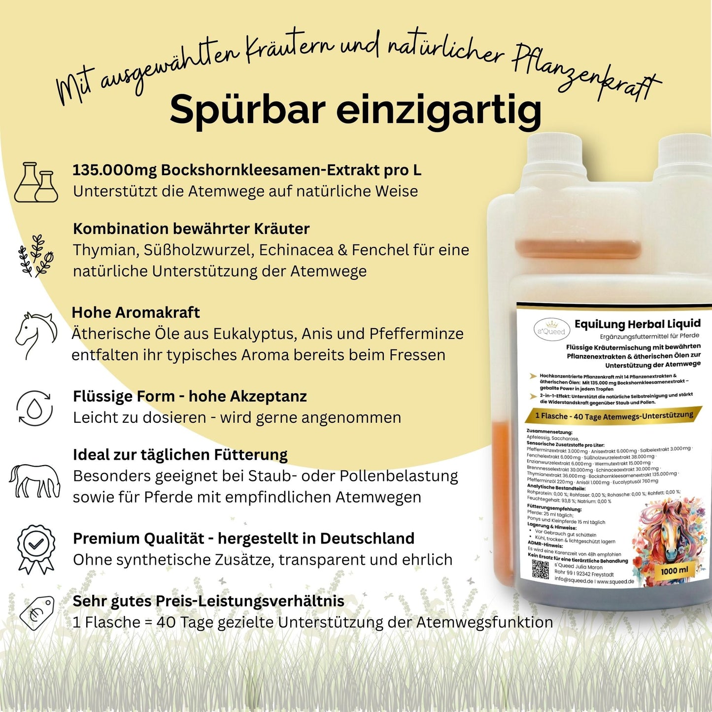 EquiLung Herbal Liquid 1000ml – flüssiges Ergänzungsfuttermittel zur Unterstützung der Atemwege bei Pferden