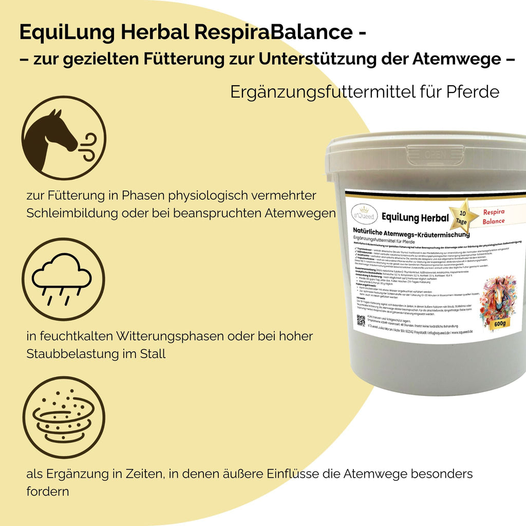 EquiLung Herbal RespiraBalance – Kräutermischung für Pferde in Phasen physiologisch vermehrter Schleimbildung oder bei beanspruchten Atemwegen