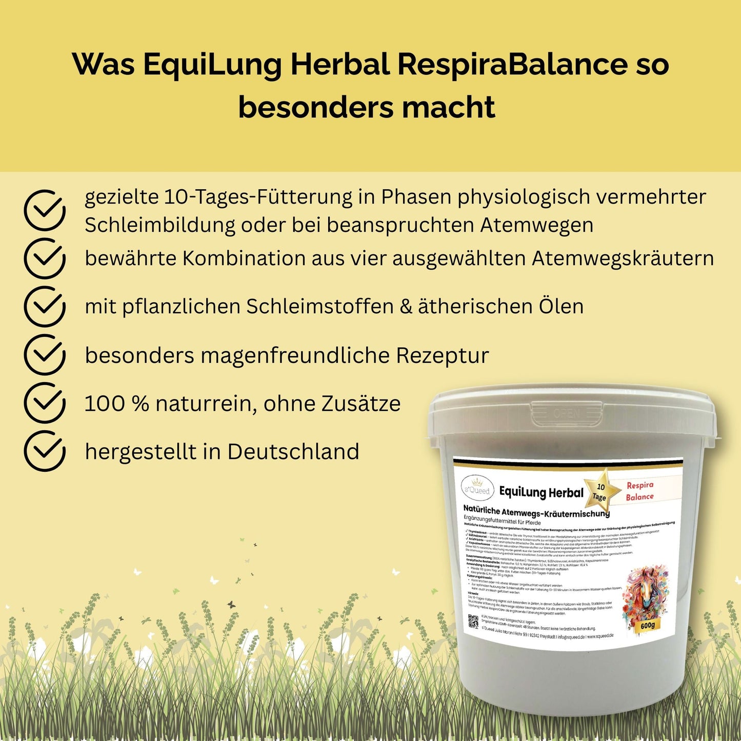 EquiLung Herbal RespiraBalance – Kräutermischung für Pferde in Phasen physiologisch vermehrter Schleimbildung oder bei beanspruchten Atemwegen