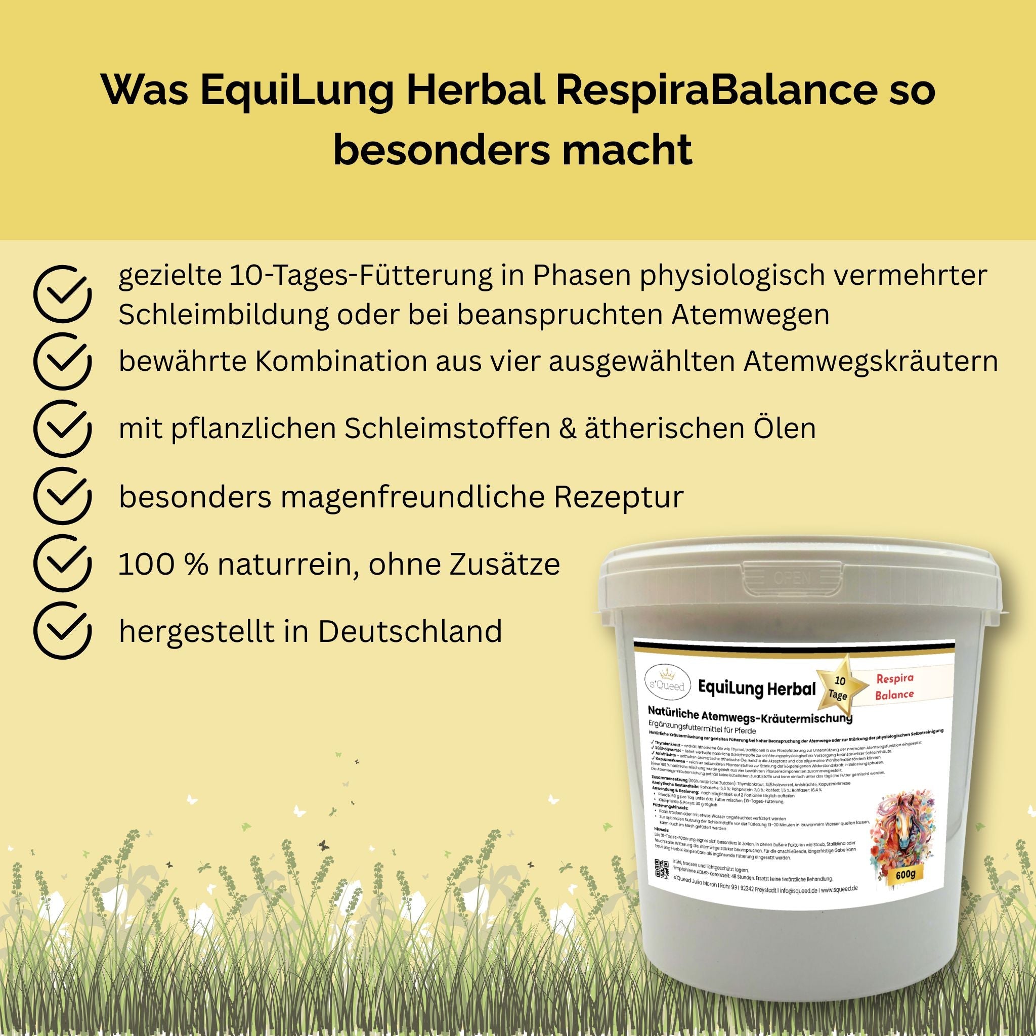 EquiLung Herbal RespiraBalance – Kräutermischung für Pferde in Phasen physiologisch vermehrter Schleimbildung oder bei beanspruchten Atemwegen