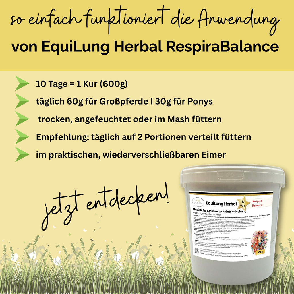 EquiLung Herbal RespiraBalance – Kräutermischung für Pferde in Phasen physiologisch vermehrter Schleimbildung oder bei beanspruchten Atemwegen