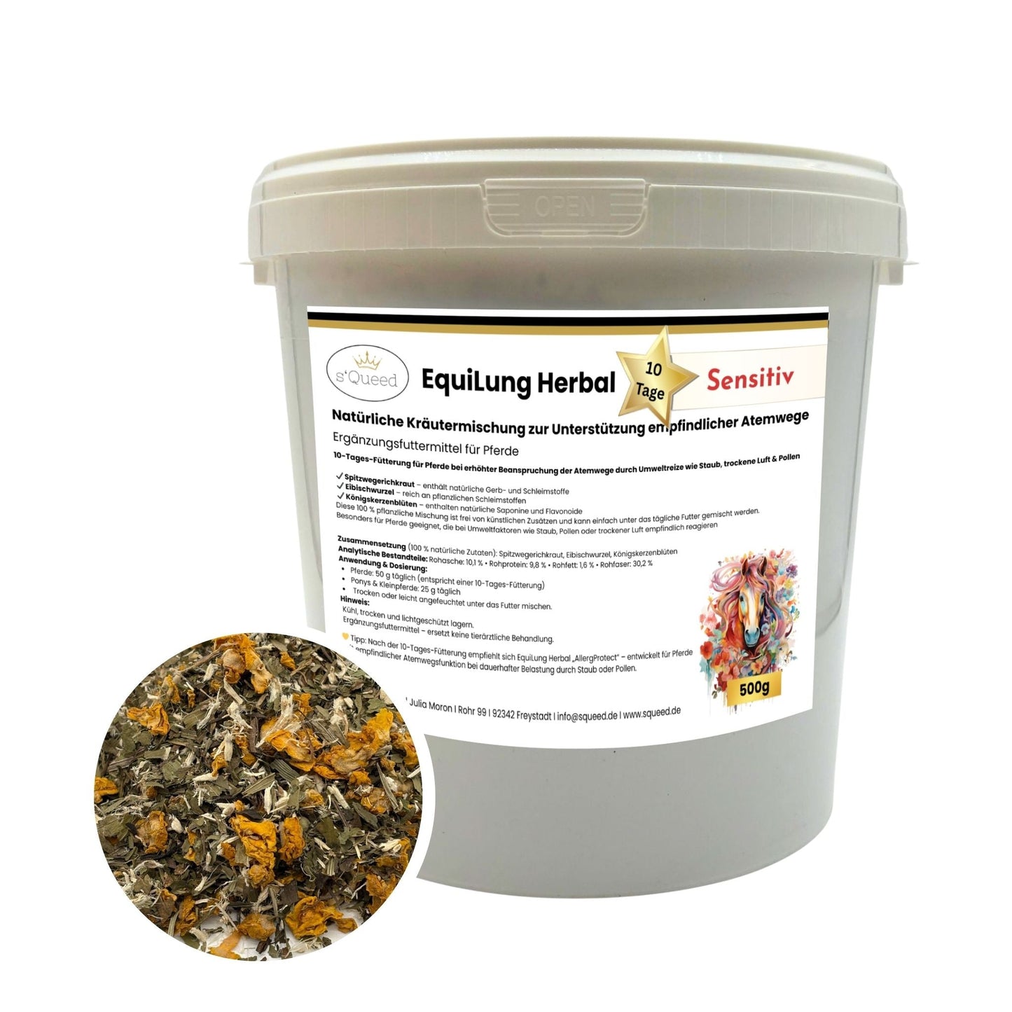 EquiLung Herbal Sensitiv – Kräutermischung für Pferde zur Unterstützung der Atemwege bei hoher Belastung durch Staub, Pollen & Umweltreize