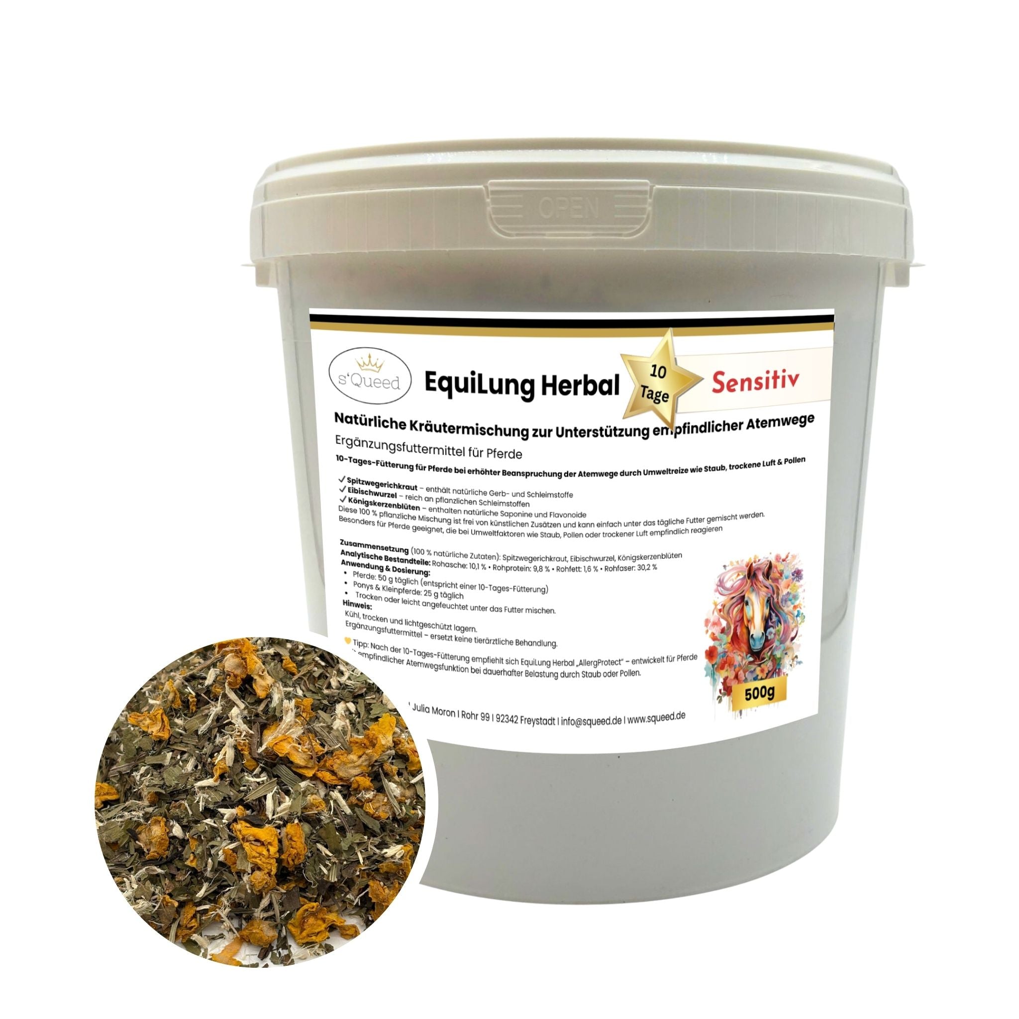 EquiLung Herbal Sensitiv – Kräutermischung für Pferde zur Unterstützung der Atemwege bei hoher Belastung durch Staub, Pollen & Umweltreize