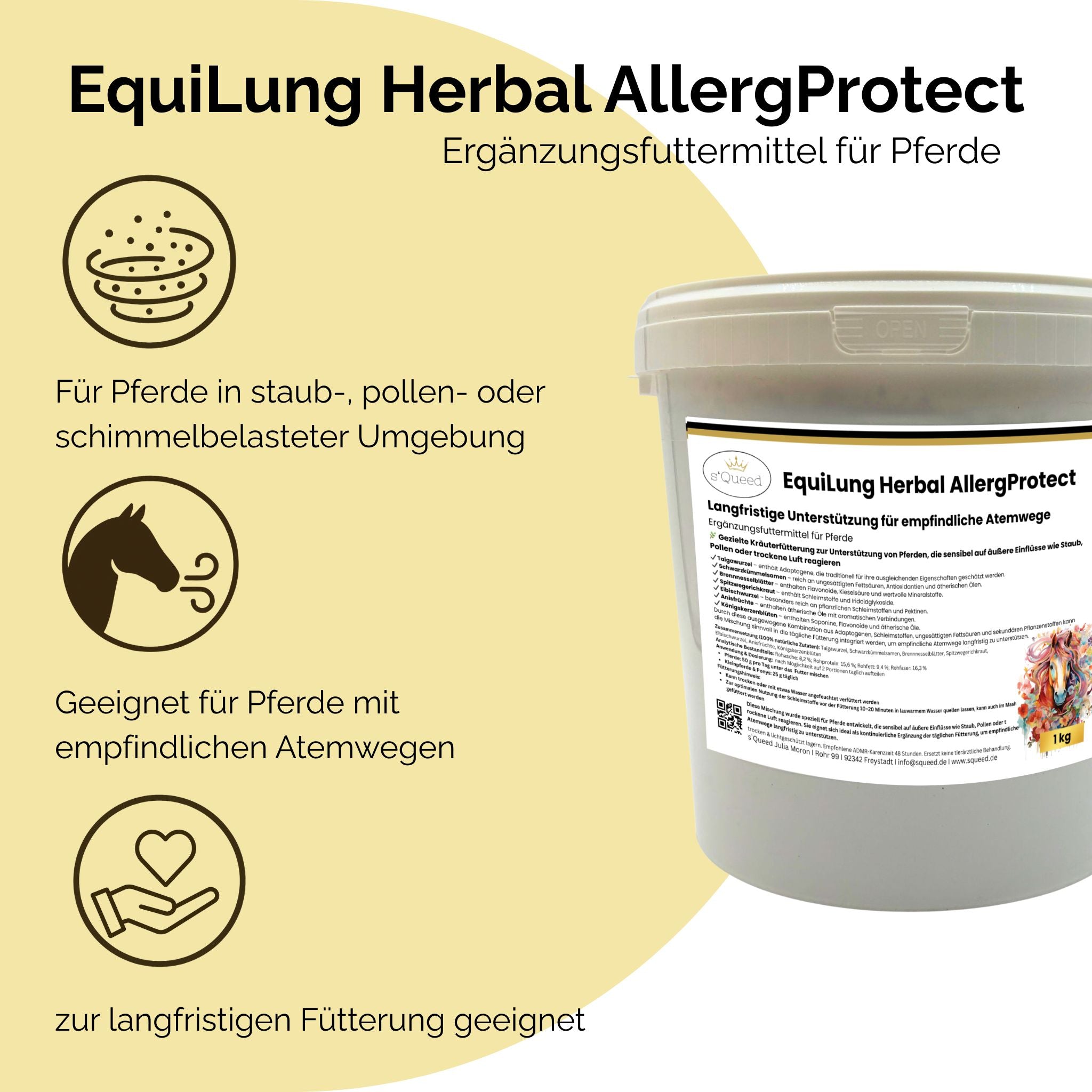 EquiLung Herbal AllergProtect – Kräutermischung für Pferde zur Langzeitfütterung bei empfindlichen Atemwegen durch Staub, Pollen & Umweltreizen
