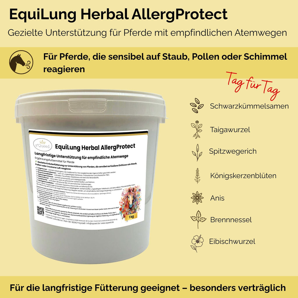 EquiLung Herbal AllergProtect – Kräutermischung für Pferde zur Langzeitfütterung bei empfindlichen Atemwegen durch Staub, Pollen & Umweltreizen