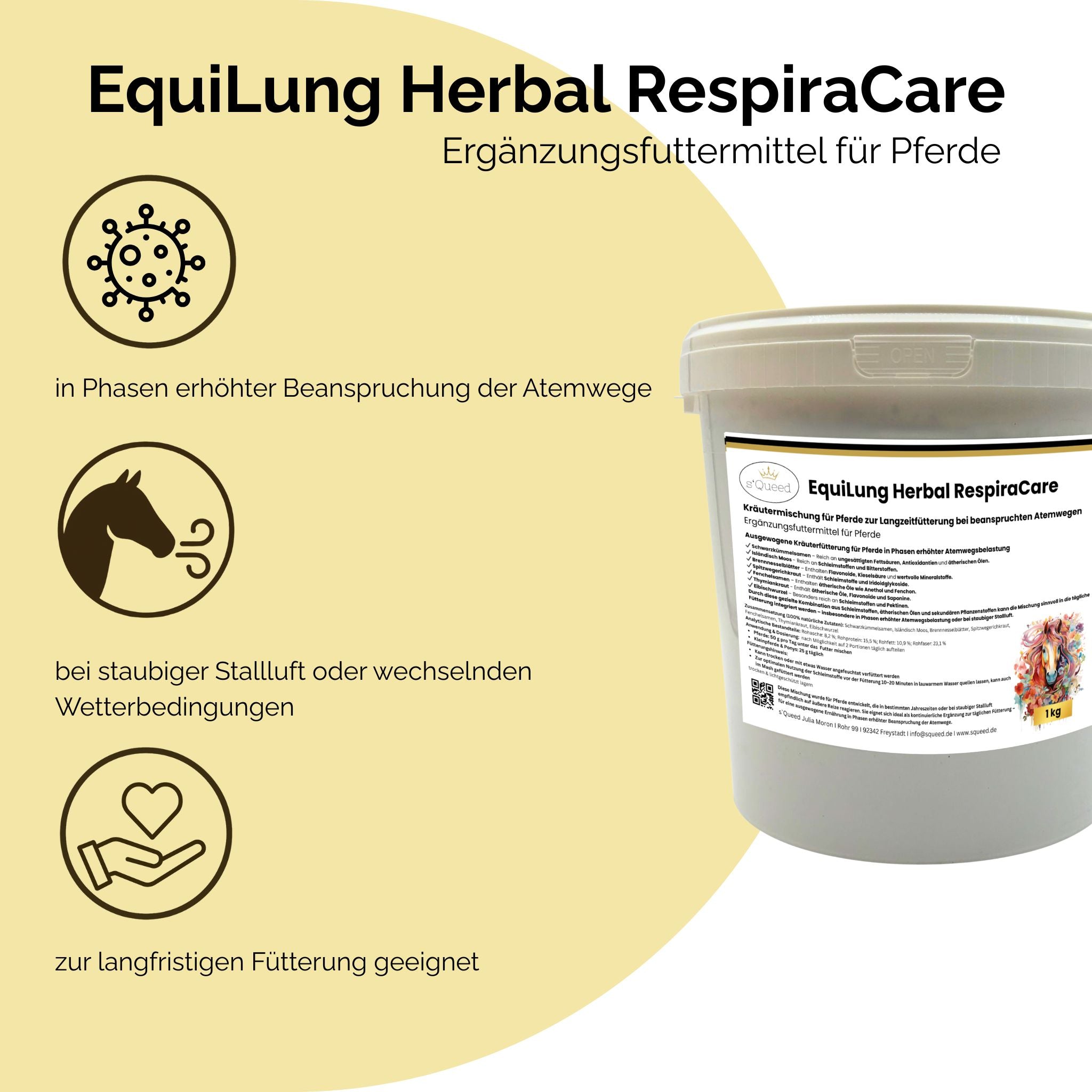 EquiLung Herbal RespiraCare – Kräutermischung für Pferde zur Langzeitfütterung bei beanspruchten Atemwegen durch nasskaltes Wetter und Temperaturwechsel