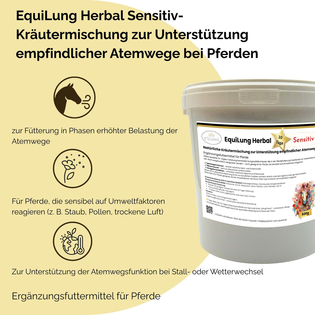 EquiLung Herbal Sensitiv – Kräutermischung für Pferde zur Unterstützung der Atemwege bei hoher Belastung durch Staub, Pollen & Umweltreize