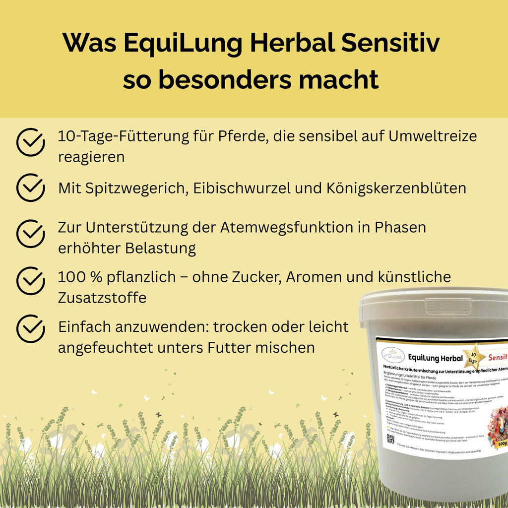 EquiLung Herbal Sensitiv – Kräutermischung für Pferde zur Unterstützung der Atemwege bei hoher Belastung durch Staub, Pollen & Umweltreize
