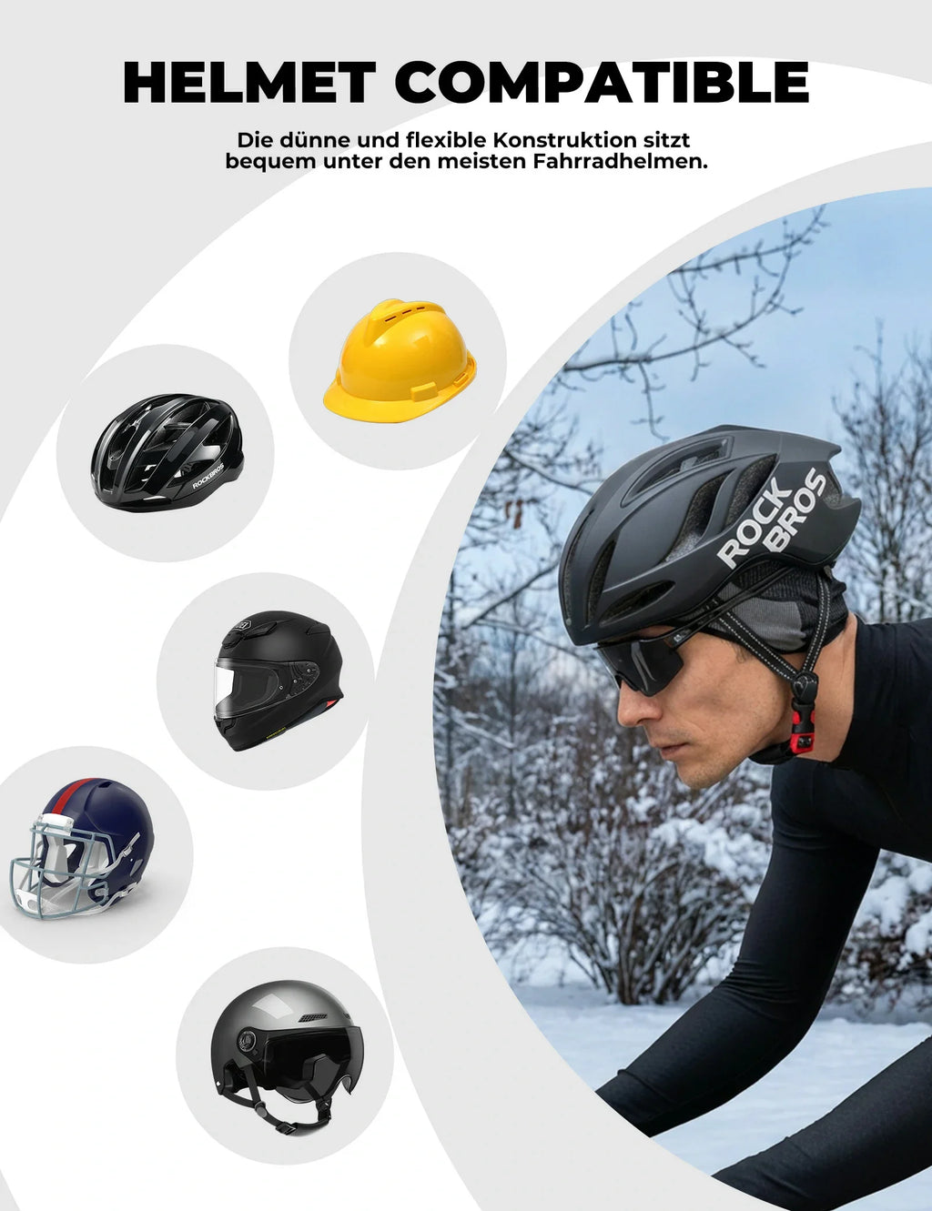 Rockbros - HelmMütze Winter mit Ohrenschutz, Atmungsaktiv & Winddicht