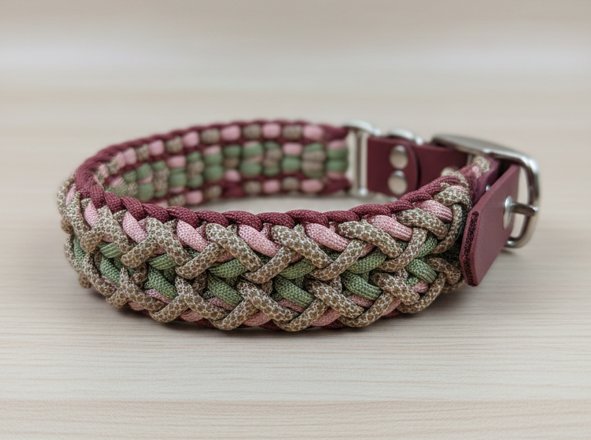 Pfotenlieblinge - Handgemachtes Paracord-Hundehalsband „Rosé Sage“