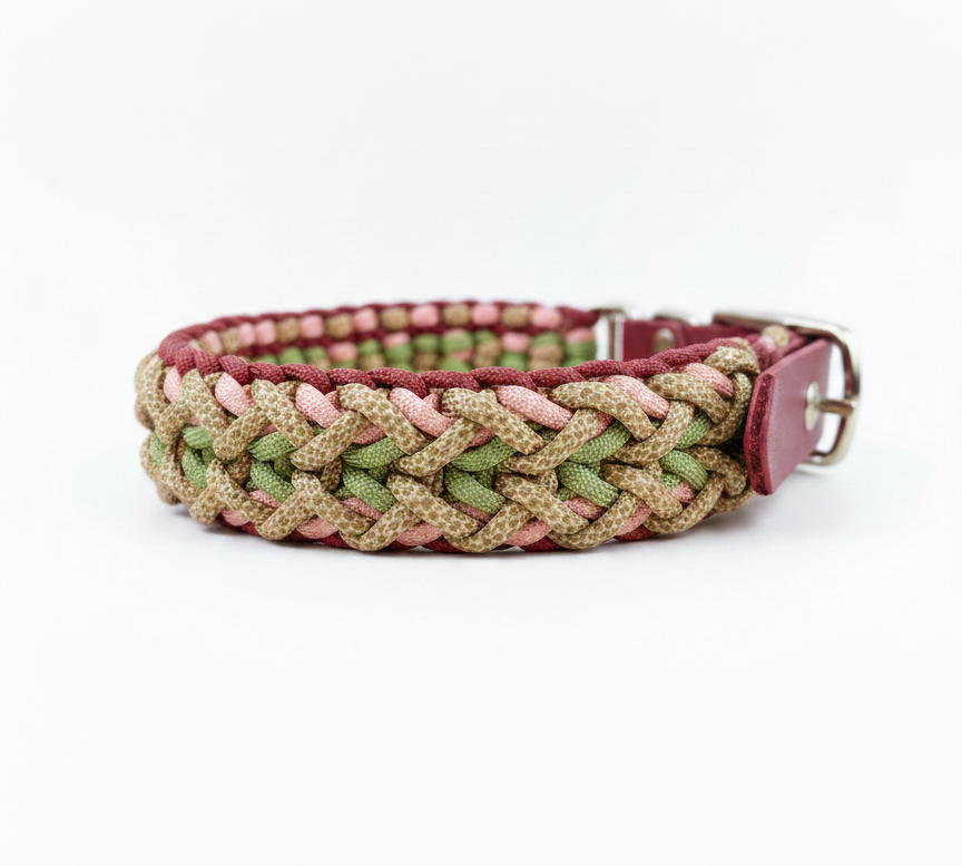 Pfotenlieblinge - Handgemachtes Paracord-Hundehalsband „Rosé Sage“