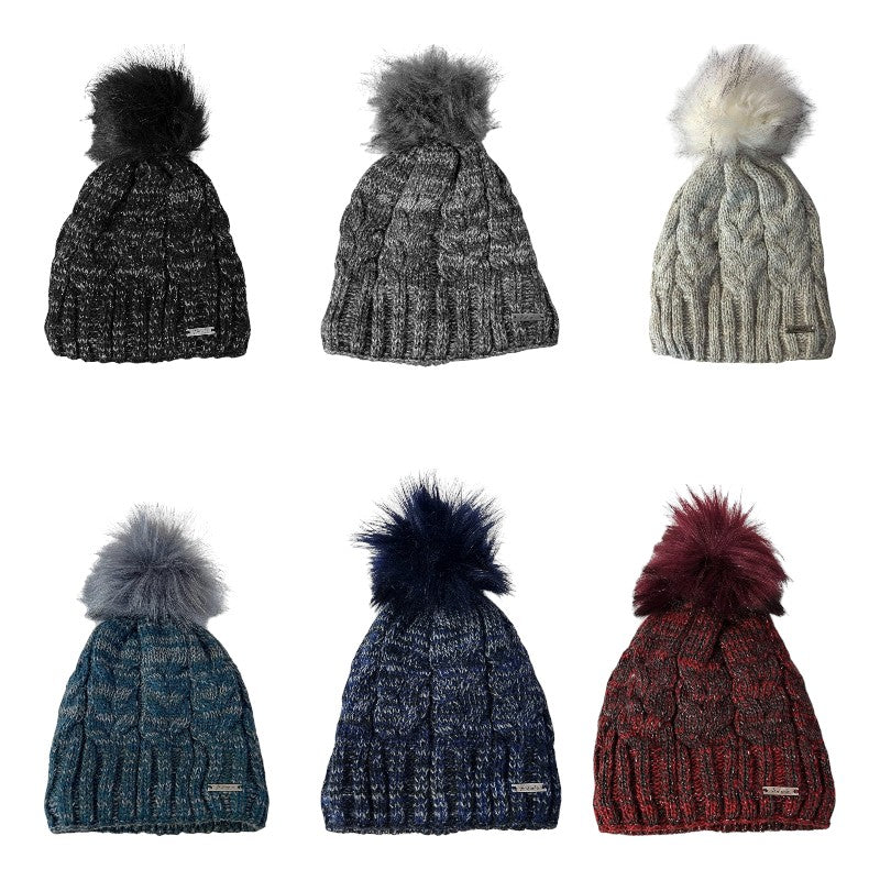 Günstige Strickmütze mit Glitzer » warme Wintermütze mit Fleece Innenfutter » Bommelmütze mit feinen Glitzerfäden