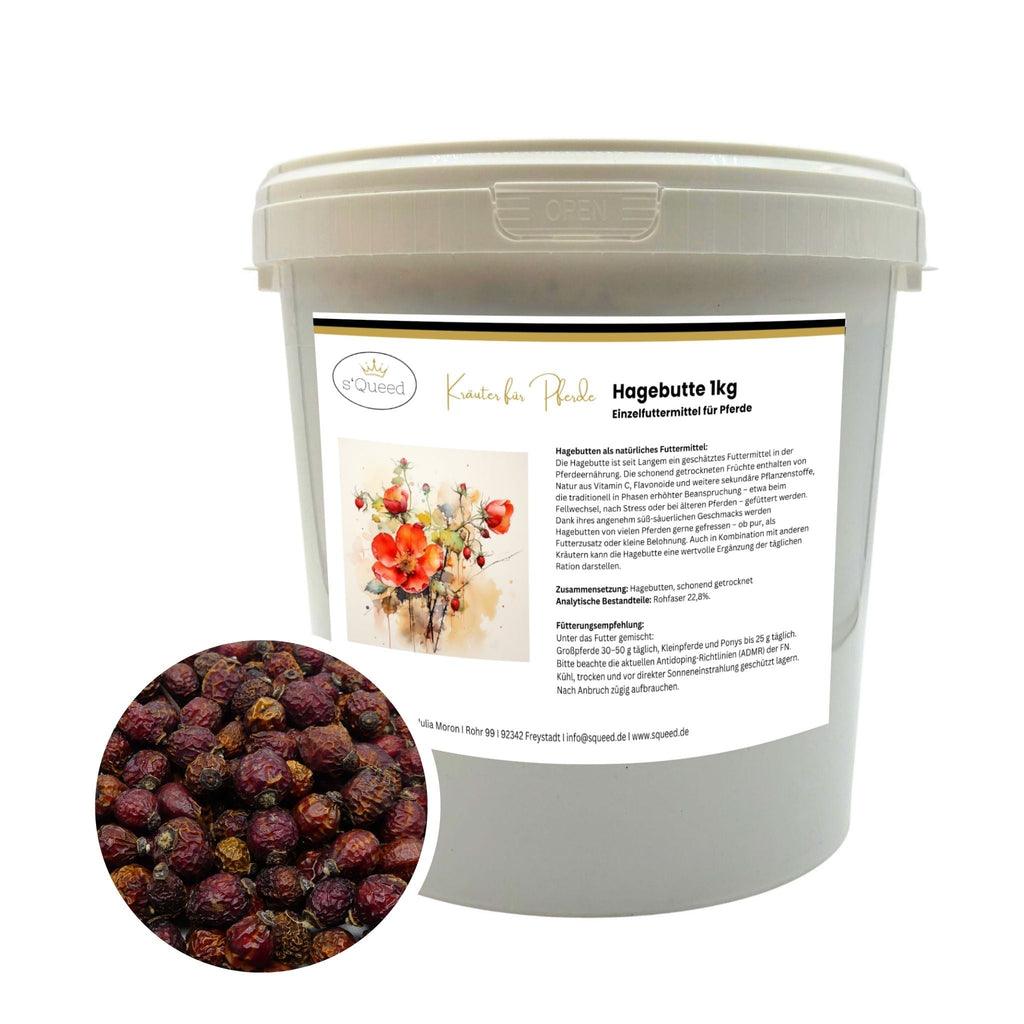 s`Queed - Hagebutten für Pferde 1kg, getrocknet, ganze Frucht