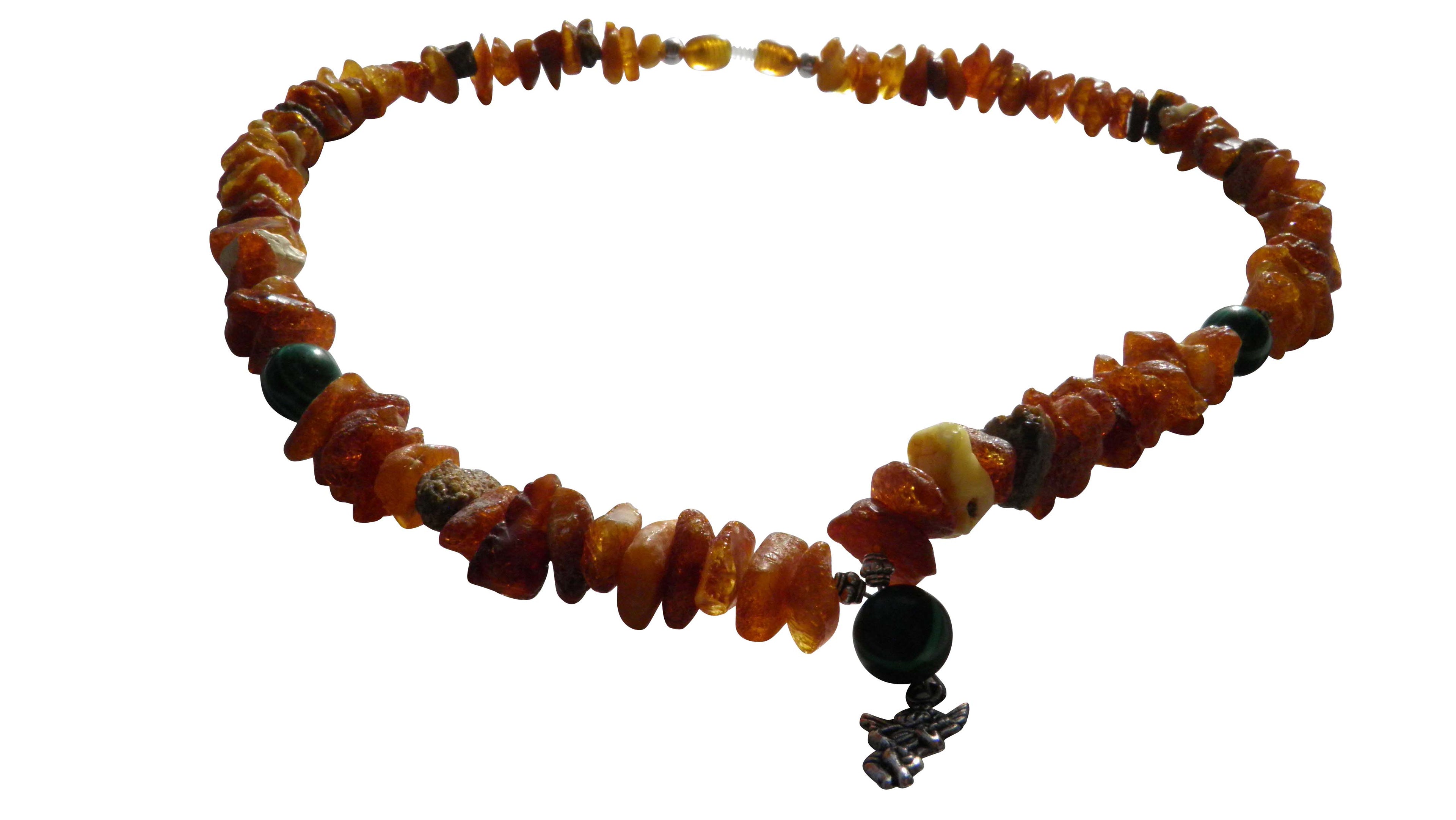 amberdog - Hunde Bernsteinkette mit Malachit Engel Länge 47cm