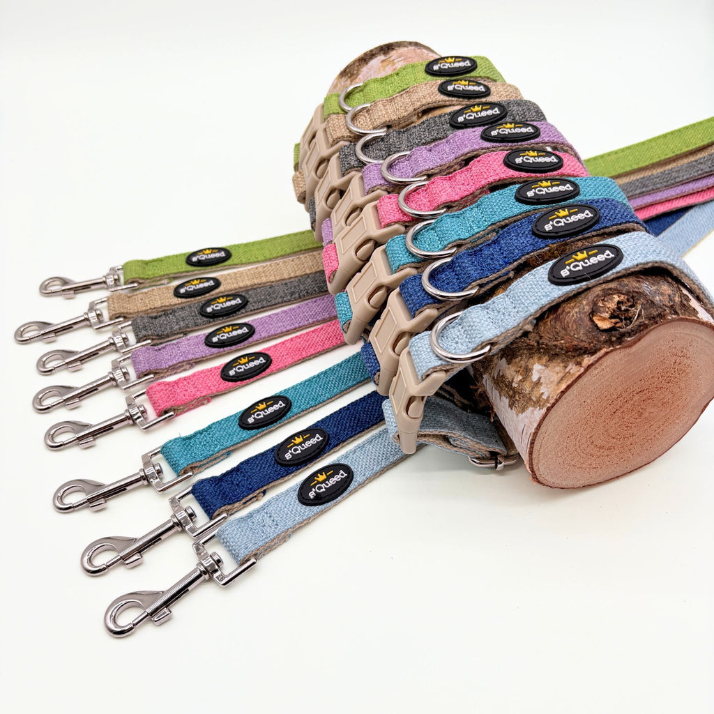 Hundehalsband-Set "Hempy" - Halsband + Leine + gravierte Hundemarke