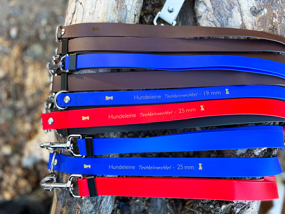 Doppelleine TECHTELMECHTEL aus BioThane® oder POP-Band - mit Edelstahlkomponenten - kein Verheddern