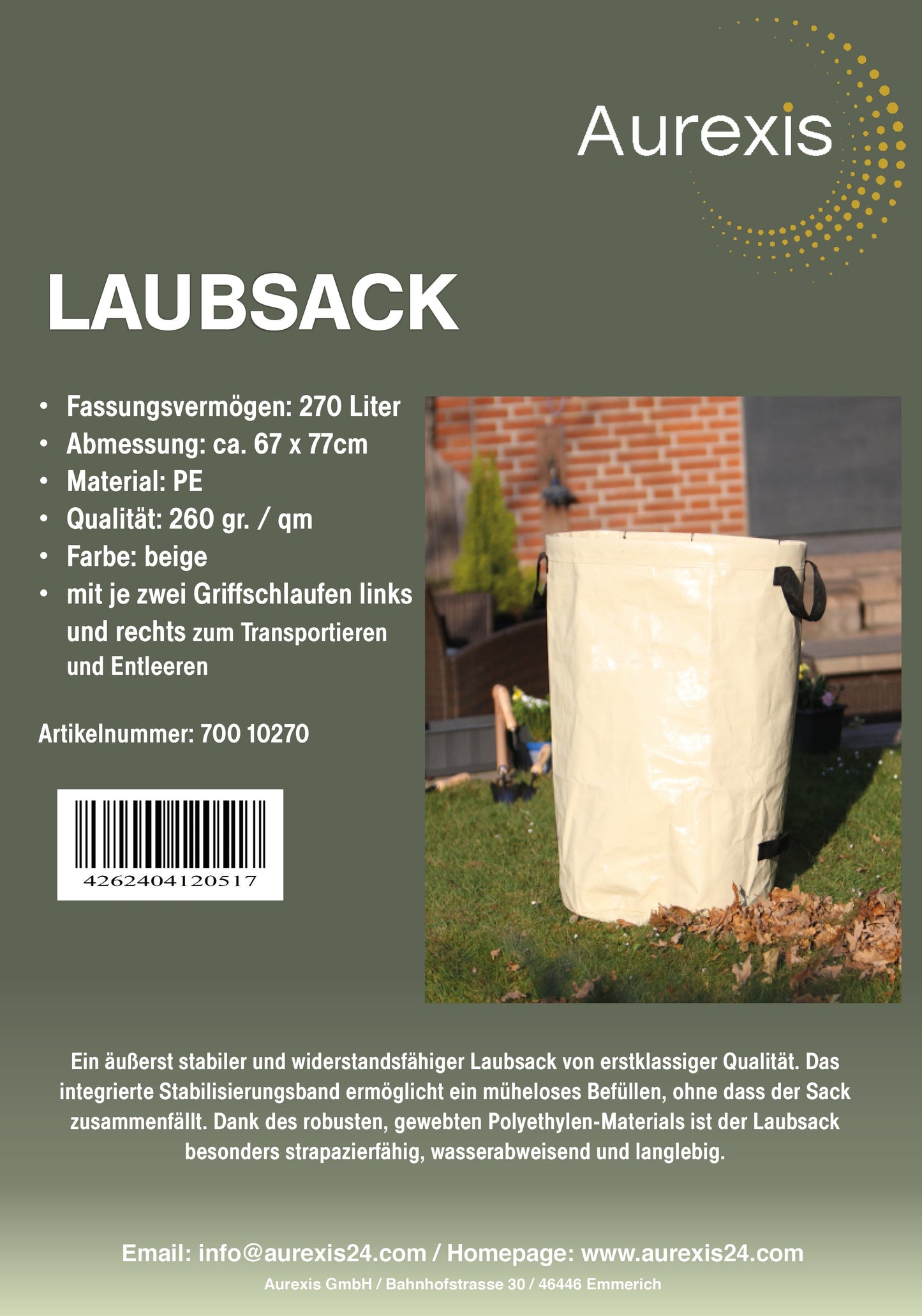 Aurexis Laubsack mit Schlaufen beige