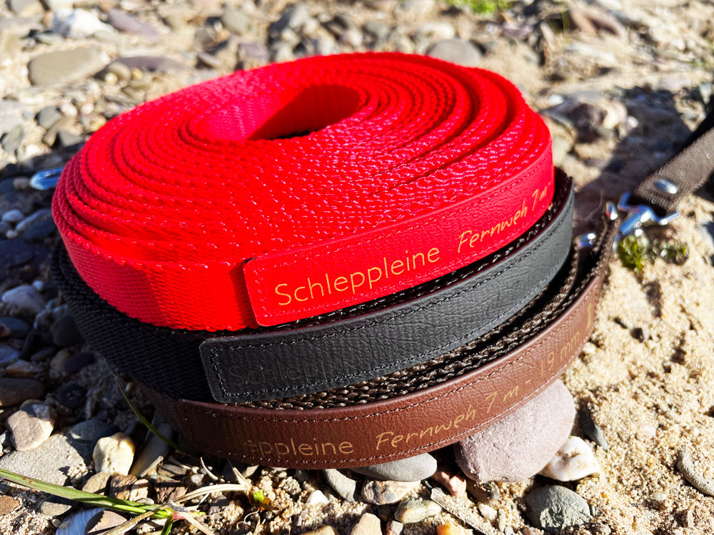 Schleppleine FERNWEH aus BioThane®/POP - Band - abnehmbarer Handgriff - 5 -15 m