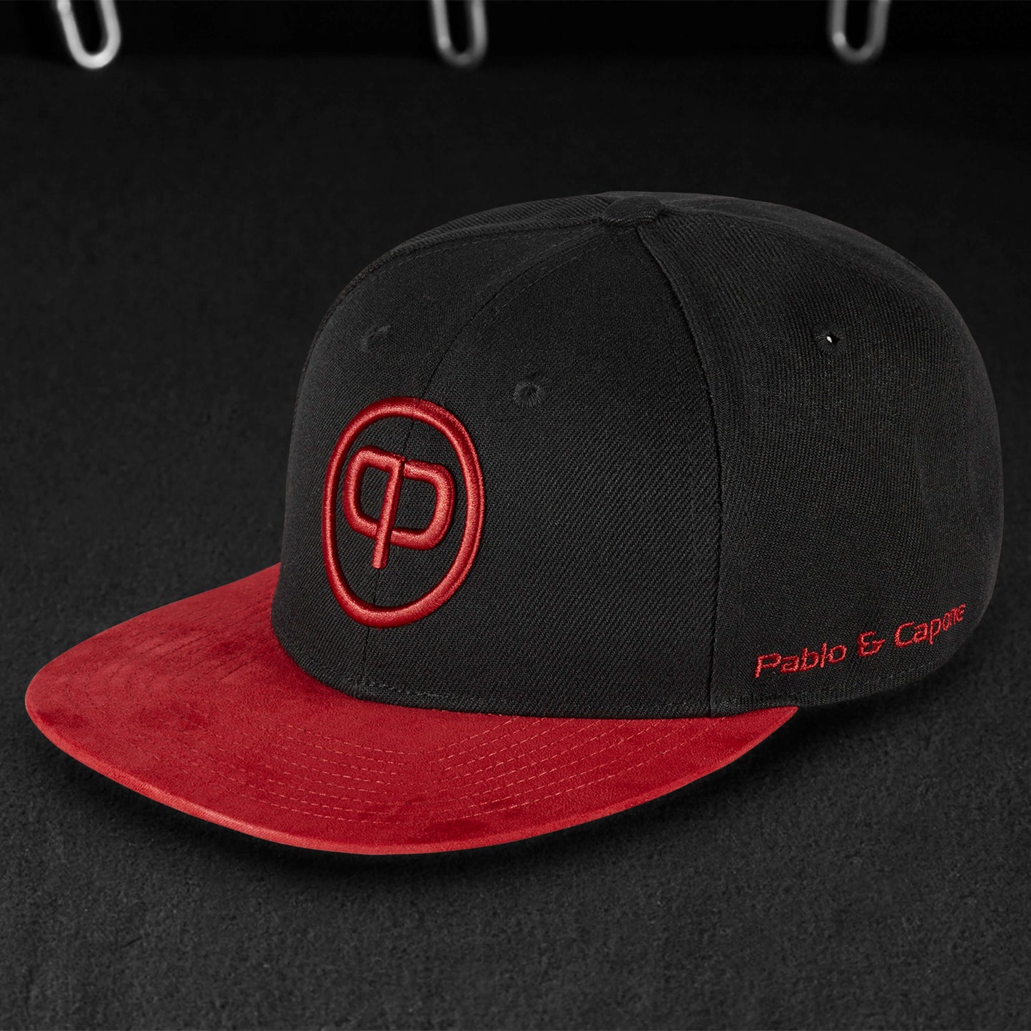 Snapback Cap - Black & Red-Suede