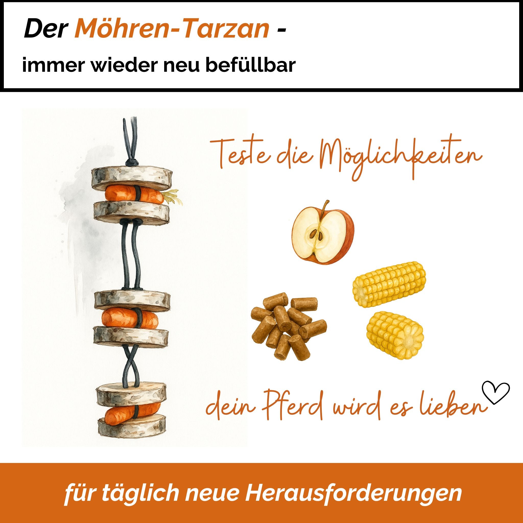 Pferdespielzeug Möhren-Tarzan – Spielzeug für Pferde gegen Langeweile – Pferdebeschäftigung