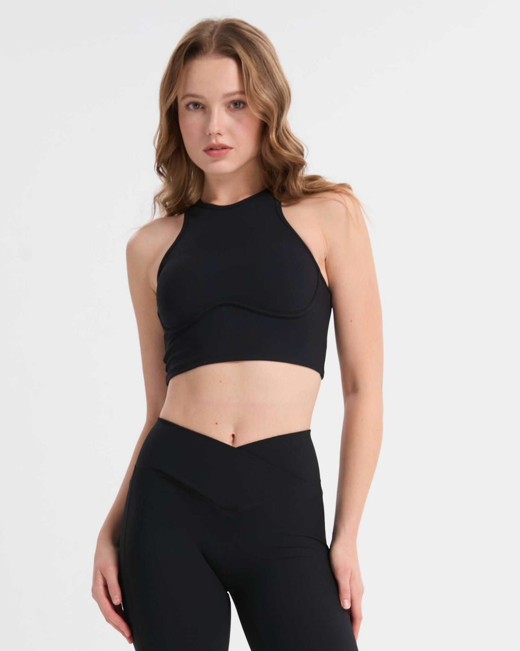 Set Bootcut Leggings High Waist + Tank Top gerippt– Schwarz